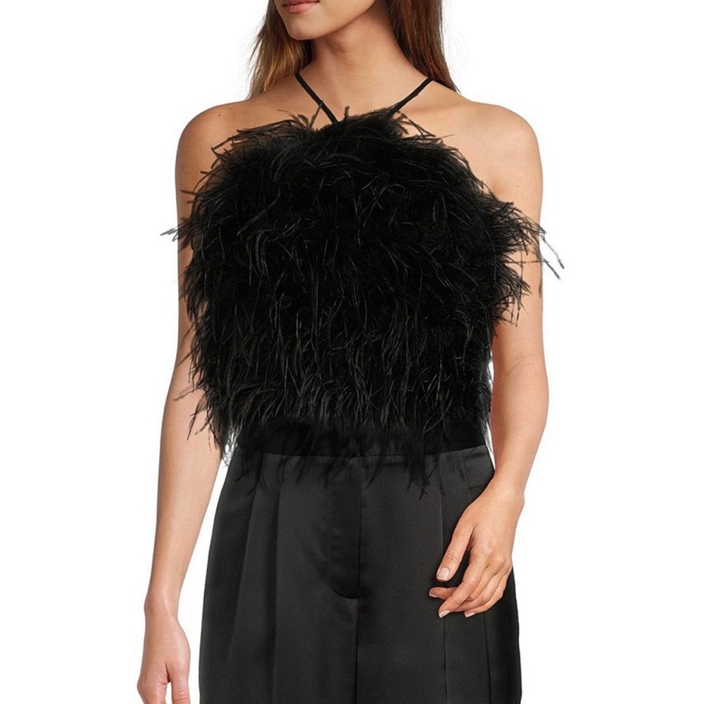 Antonio Melani Satin Beatrix Adjustable Strap Feather Blouse